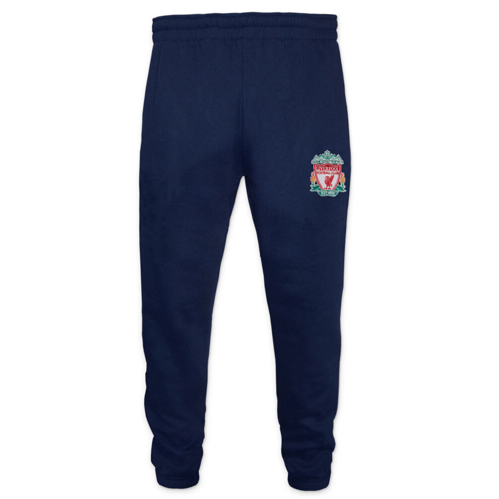 (Navy Crest, 6-7 Years) Liverpool FC Official Football Gift Boys Slim Fit Fleece Joggers Jog Pants