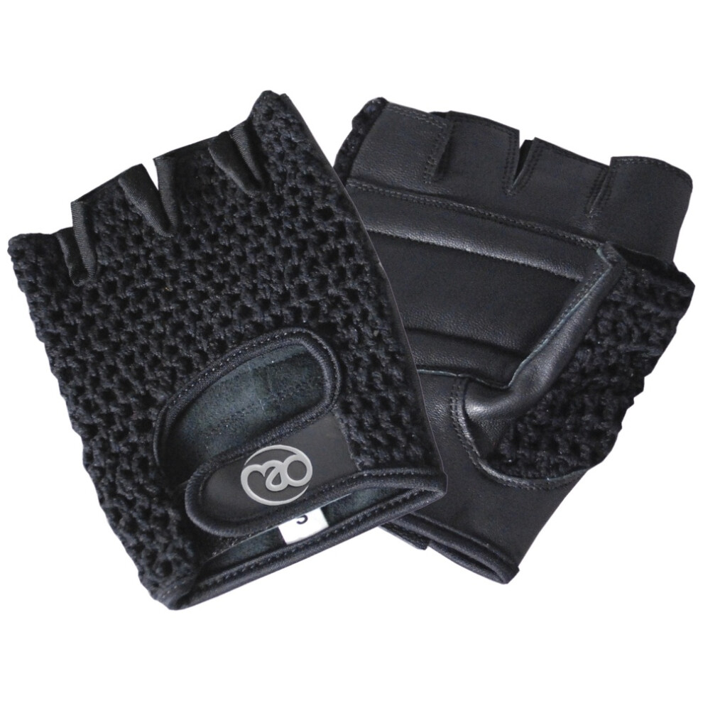 (S-M, Black) Fitness Mad Unisex Adult Leather Fingerless Gloves