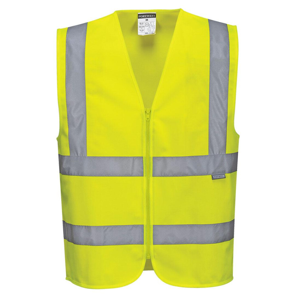 (L, Yellow) Portwest Mens Band & Brace Zip Front Safety Hi-Vis Vest