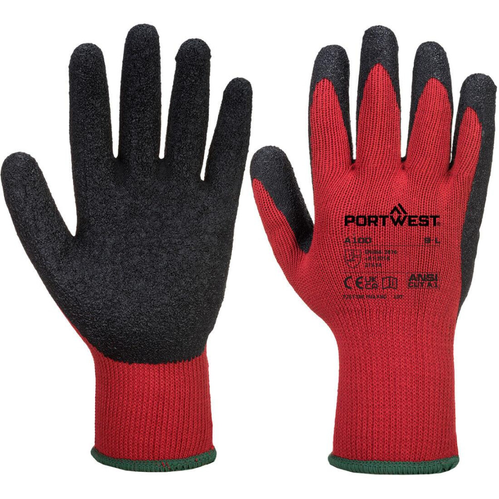 (M, Red/Black) Portwest A100 Latex Grip Gloves