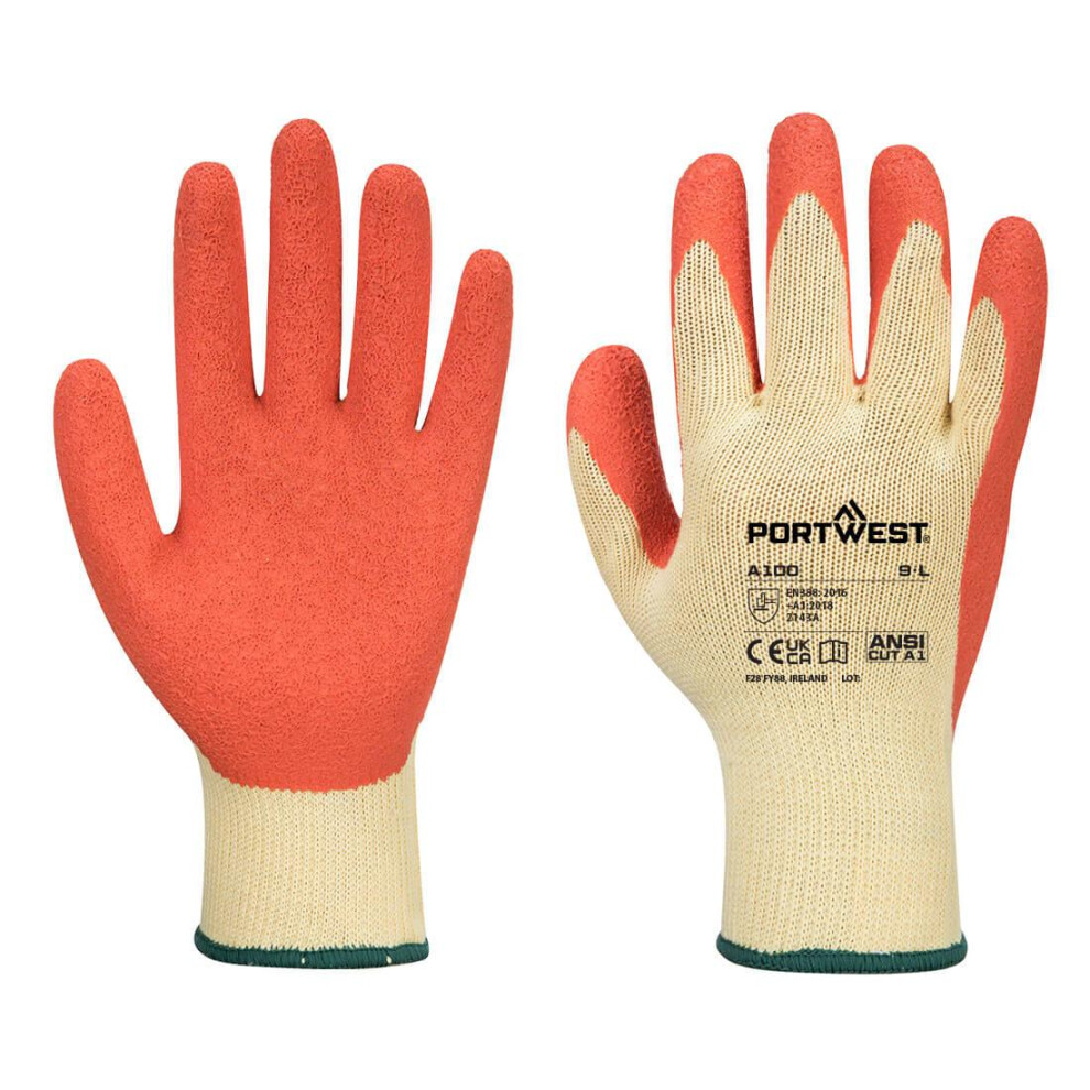 (M, Orange) Portwest A100 Latex Grip Gloves