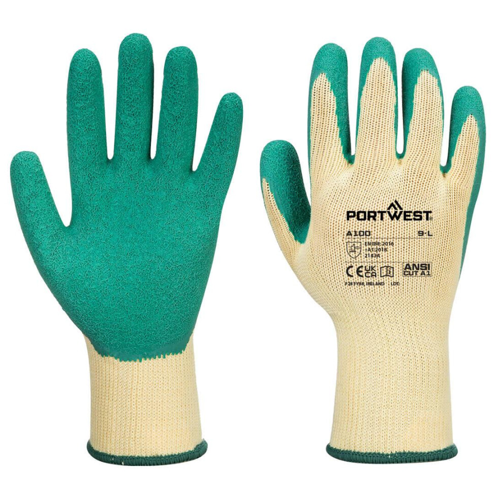 (M, Green) Portwest A100 Latex Grip Gloves