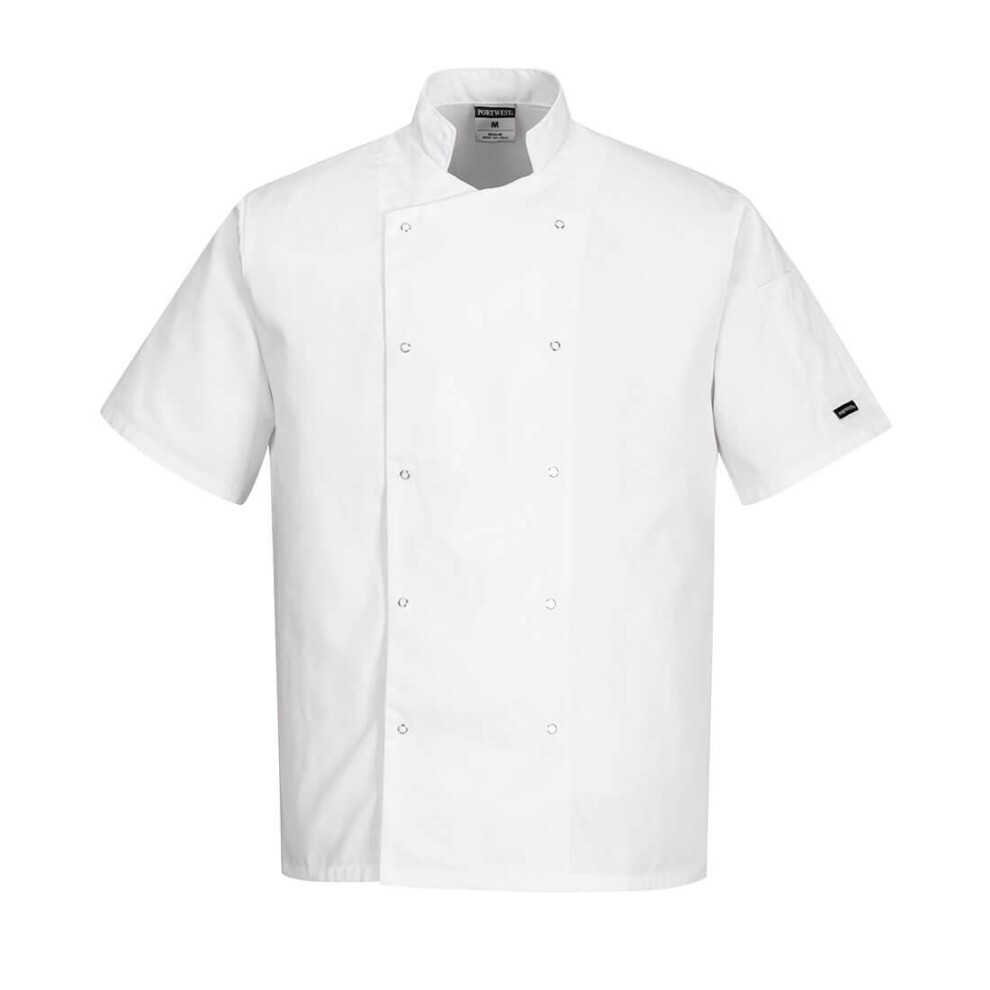 (XS, White) Portwest Mens Cumbria Short-Sleeved Chef Jacket