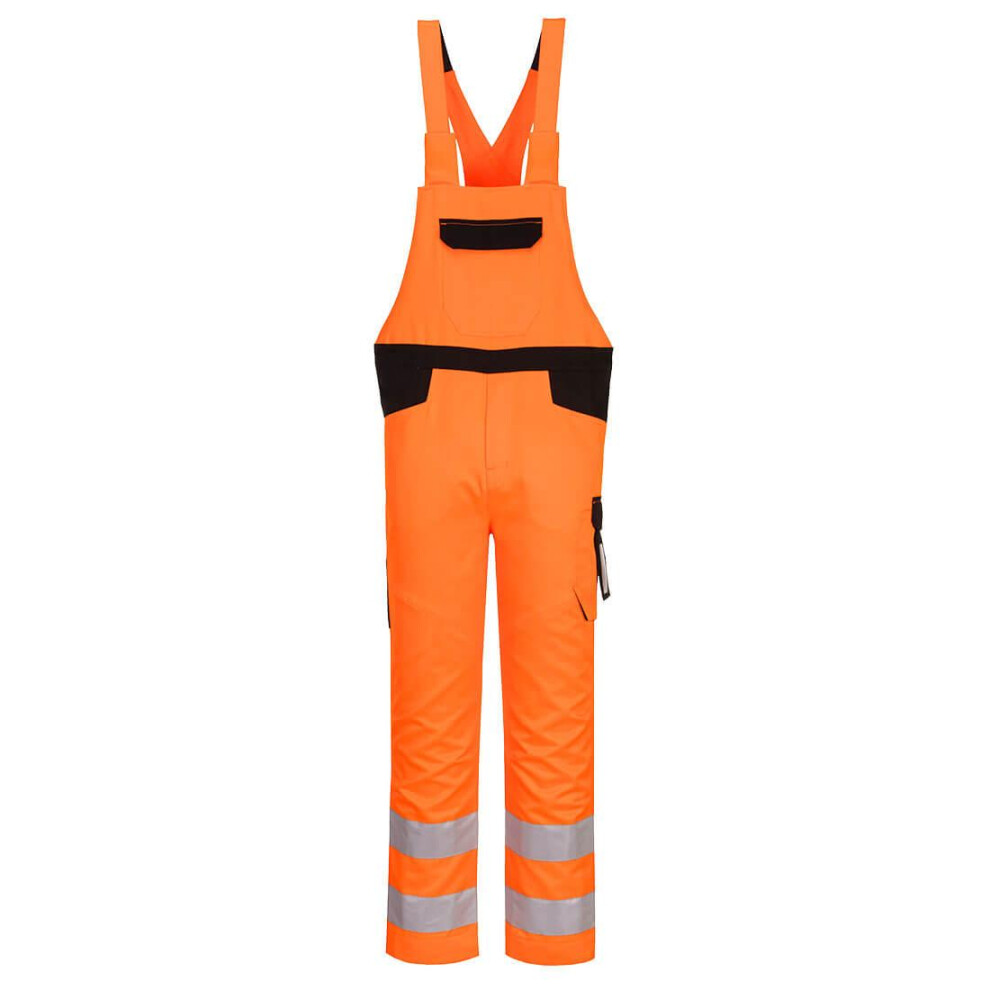 (S, Orange/Black) Portwest Mens PW2 Hi-Vis Safety Bib And Brace Overall