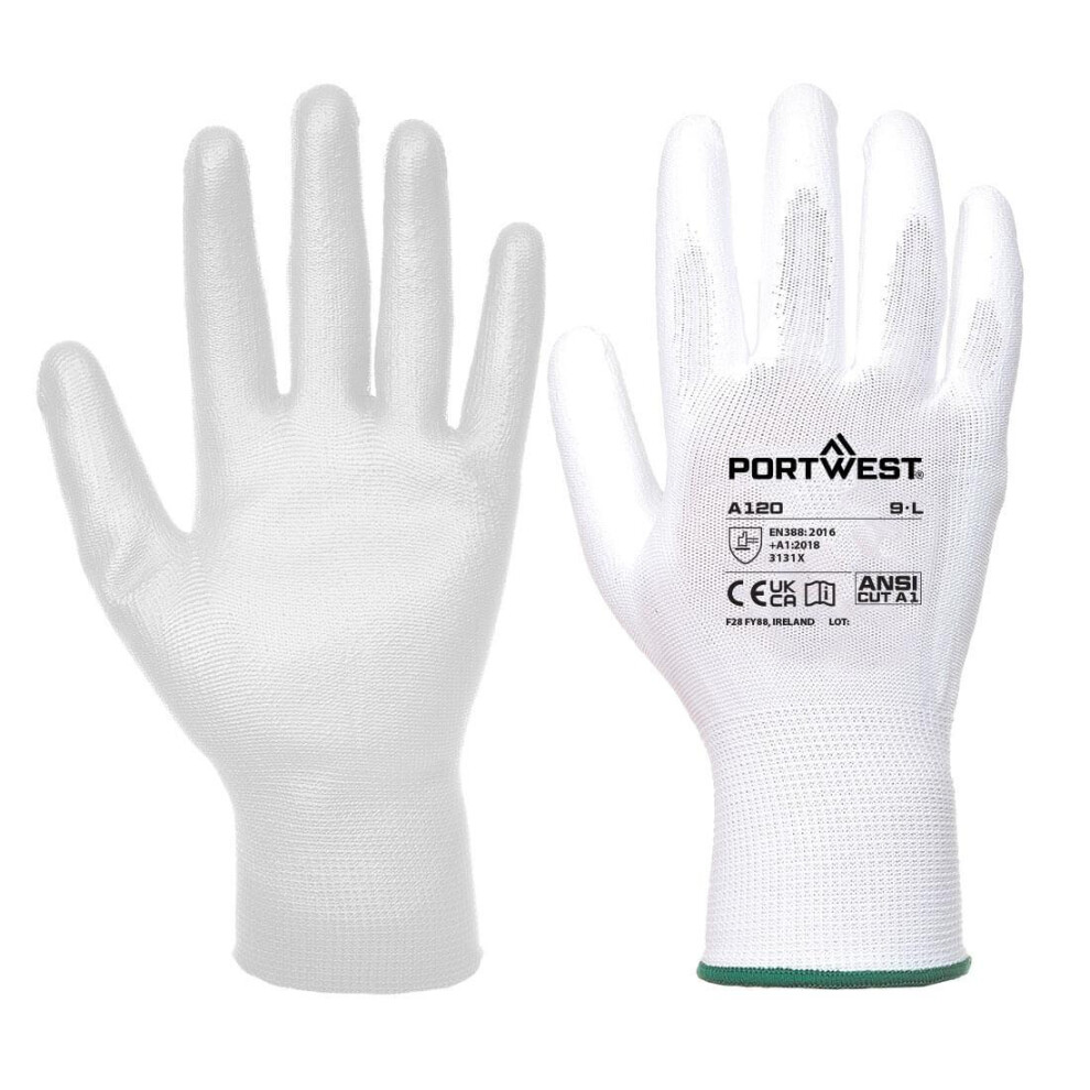 (3XL, White) Portwest A120 PU Palm Grip Gloves