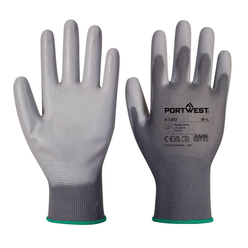 (XS, Grey) Portwest A120 PU Palm Grip Gloves