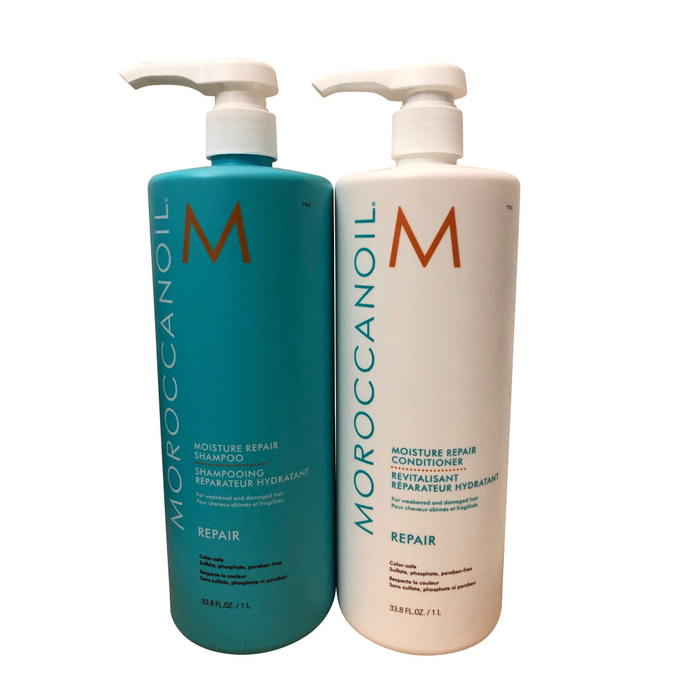 Moroccanoil Moisture Repair Shampoo & Conditioner Set Damaged Hair 33.8 OZ