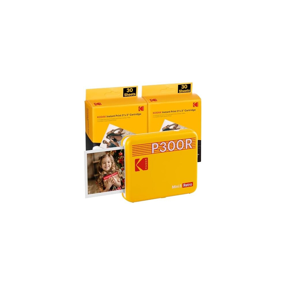 KODAK MINI 3 RETRO INSTANT PHOTO PRINTER P300R YELLOW 3X3 + 60SHEETS