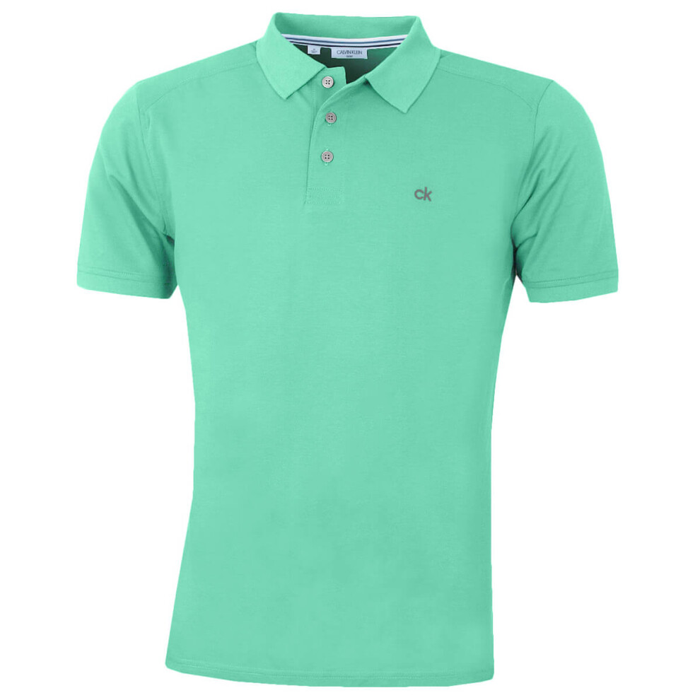 (S, Mint) Calvin Klein Mens Campus 3 Button Ribbed Collar Golf Polo Shirt