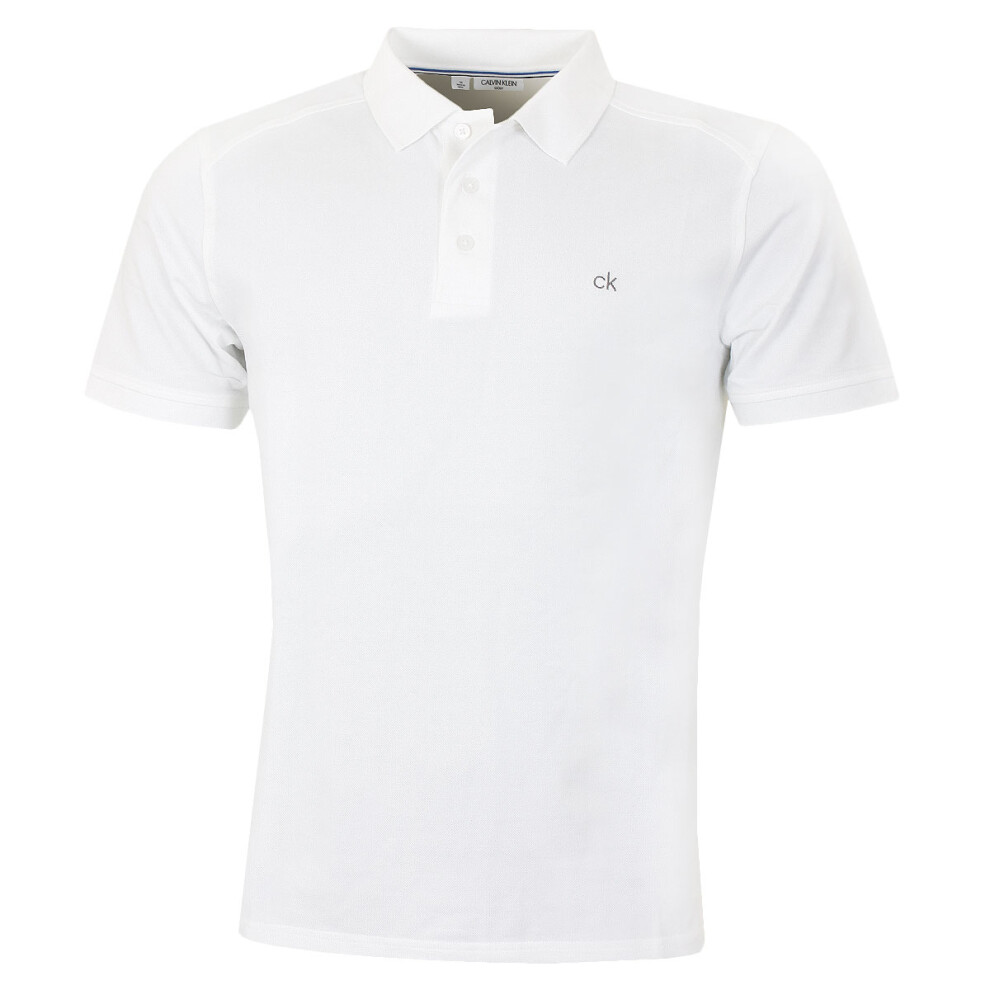 (3XL, White) Calvin Klein Mens 2022 Campus 3 Button Light Ribbed Collar Golf Polo Shirt