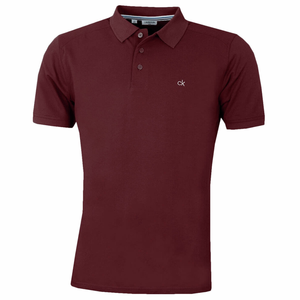 (4XL, Burgundy) Calvin Klein Mens Campus 3 Button Ribbed Collar Golf Polo Shirt