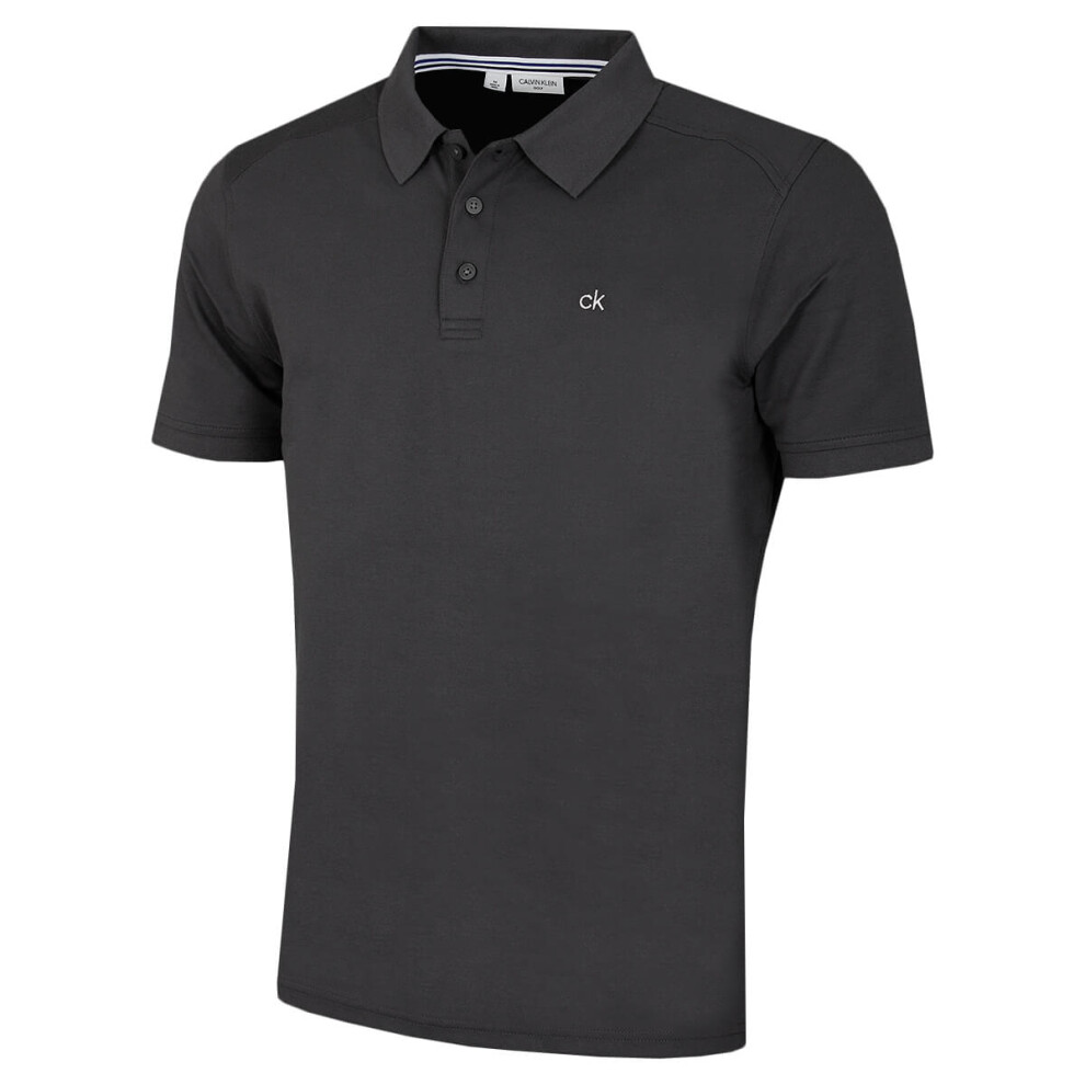 (M, Charcoal) Calvin Klein Mens Campus 3 Button Ribbed Collar Golf Polo Shirt - -