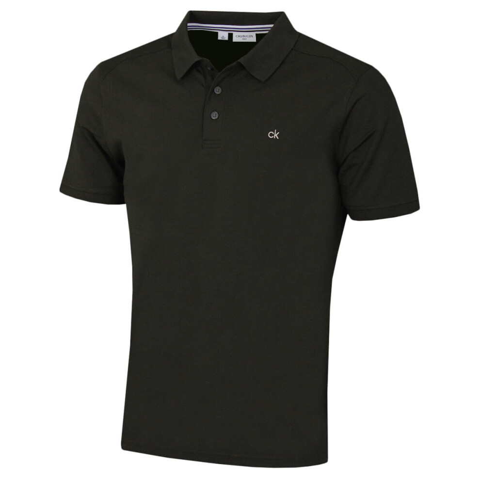 (S, Hunter Green) Calvin Klein Mens Campus 3 Button Ribbed Collar Golf Polo Shirt - -