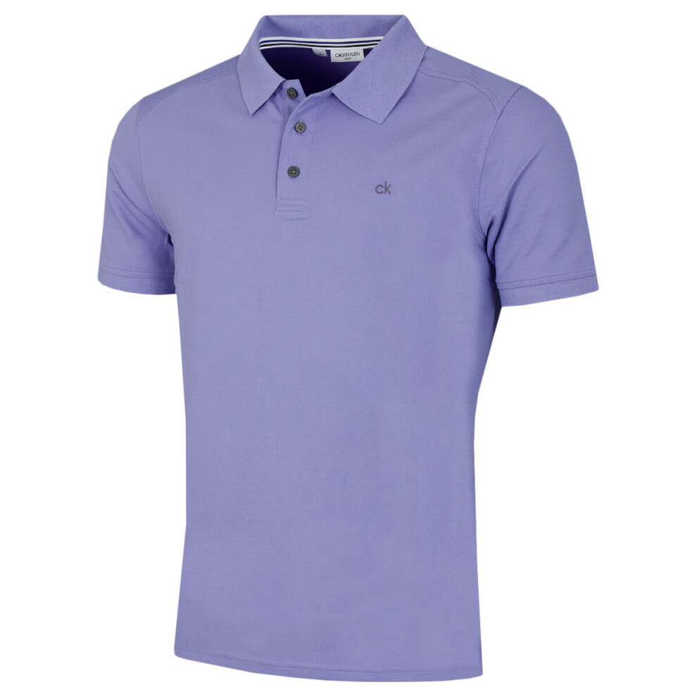 (L, Lilac) Calvin Klein Mens Campus 3 Button Ribbed Collar Golf Polo Shirt - -