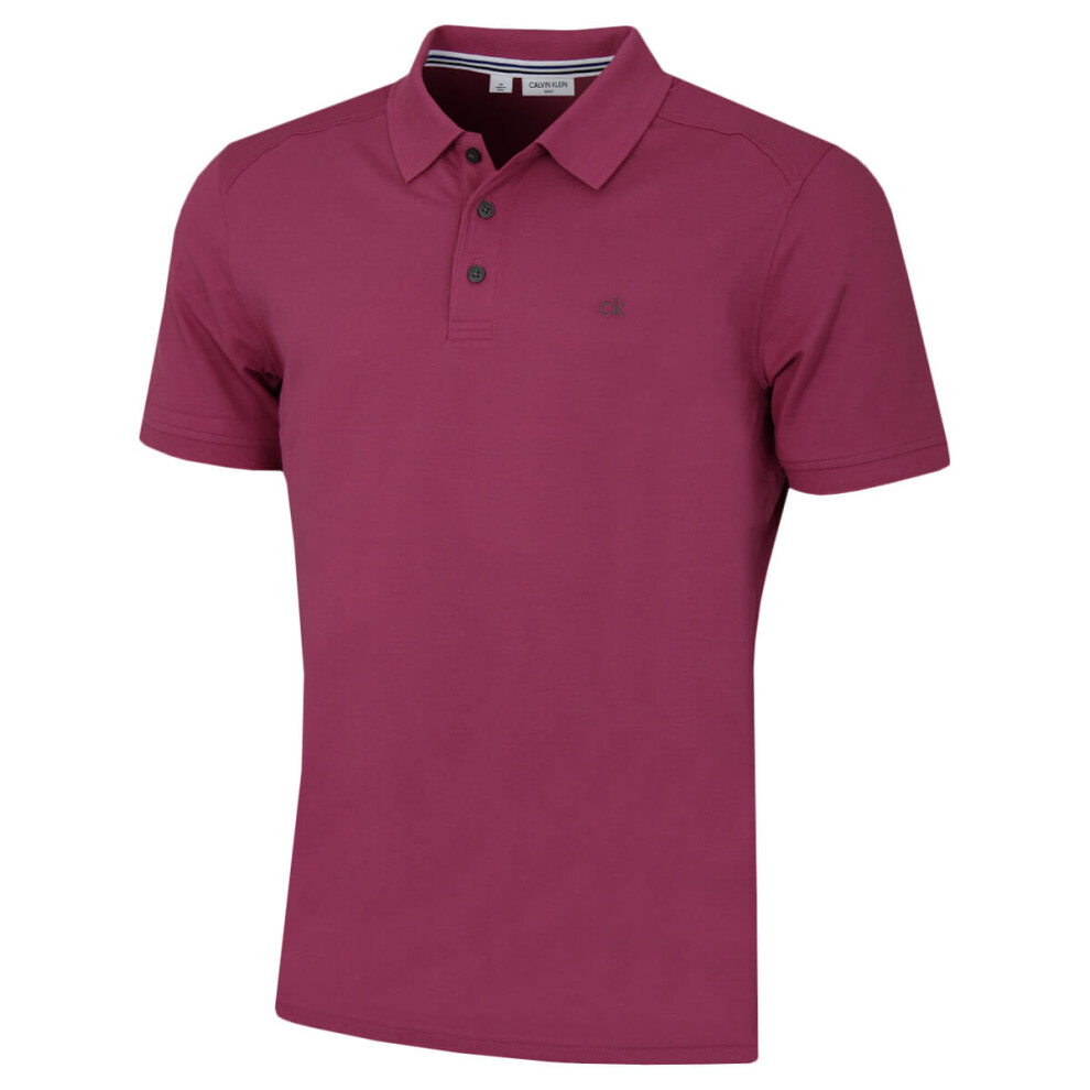 (L, Mauve) Calvin Klein Mens Campus 3 Button Ribbed Collar Golf Polo Shirt - -