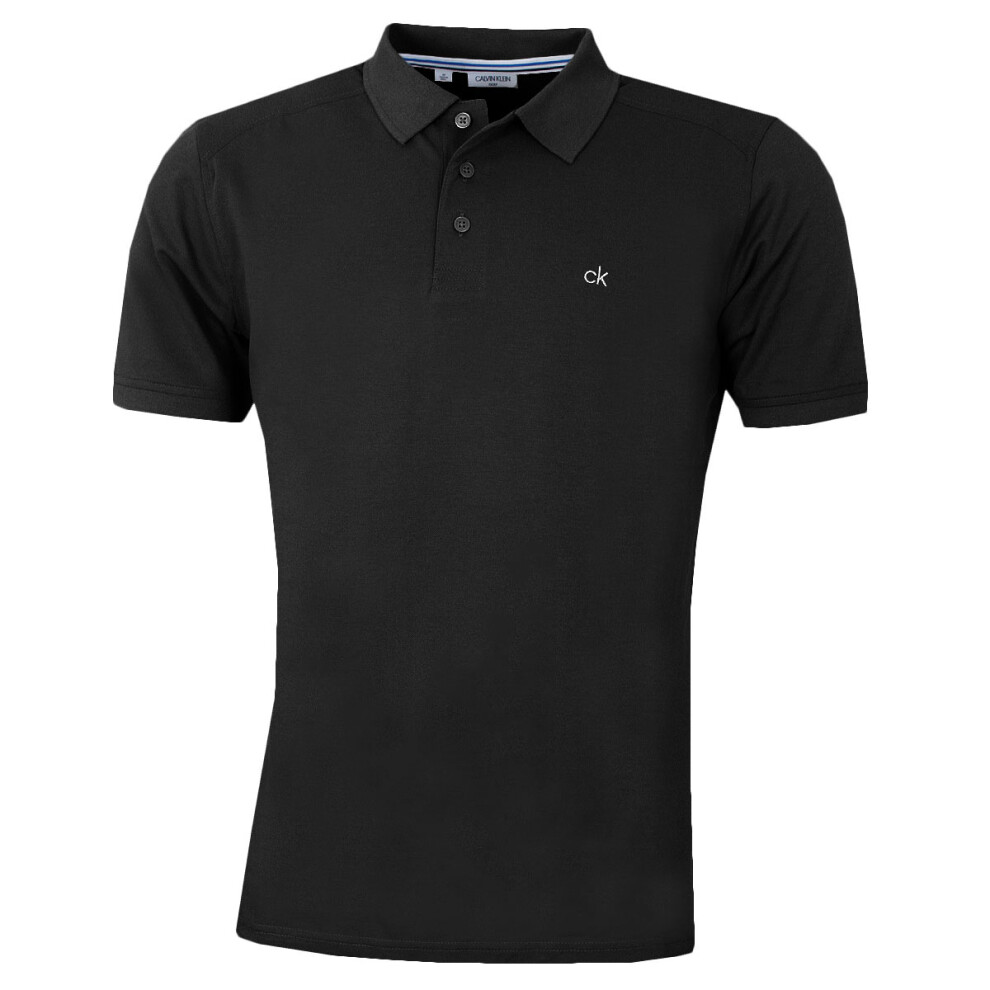 (4XL, Black) Calvin Klein Mens Campus 3 Button Ribbed Collar Golf Polo Shirt