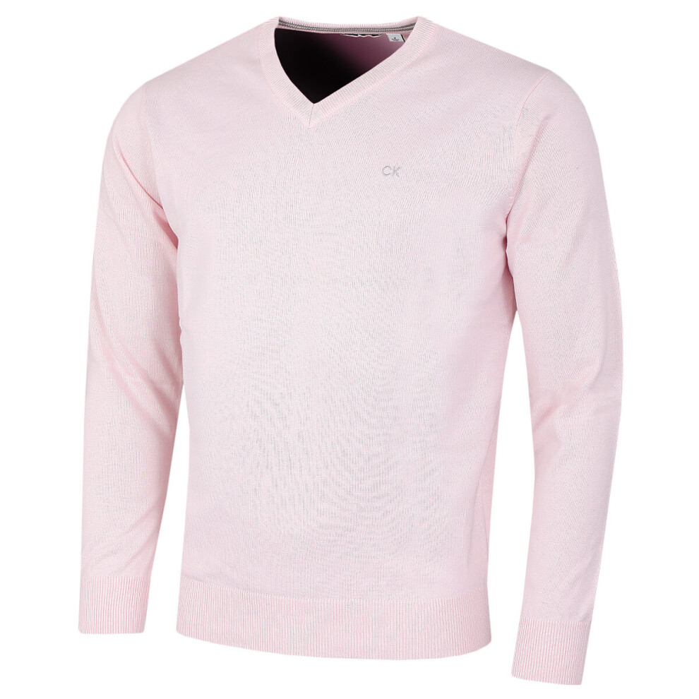 (S, Pink) Calvin Klein Mens 2022 V-Neck Soft Cotton Easy Care Golf Sweater