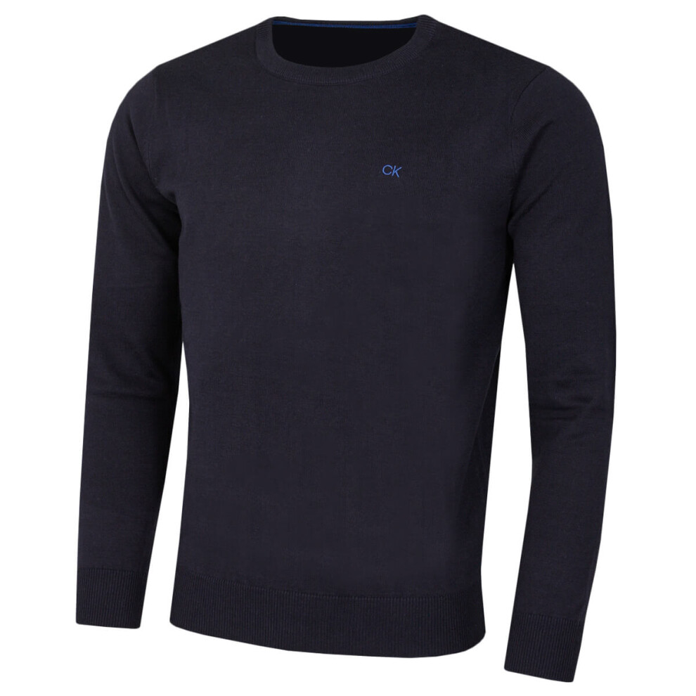 (L, Navy) Calvin Klein Mens 2021 Crew Neck Soft Cotton Breathable Sweater