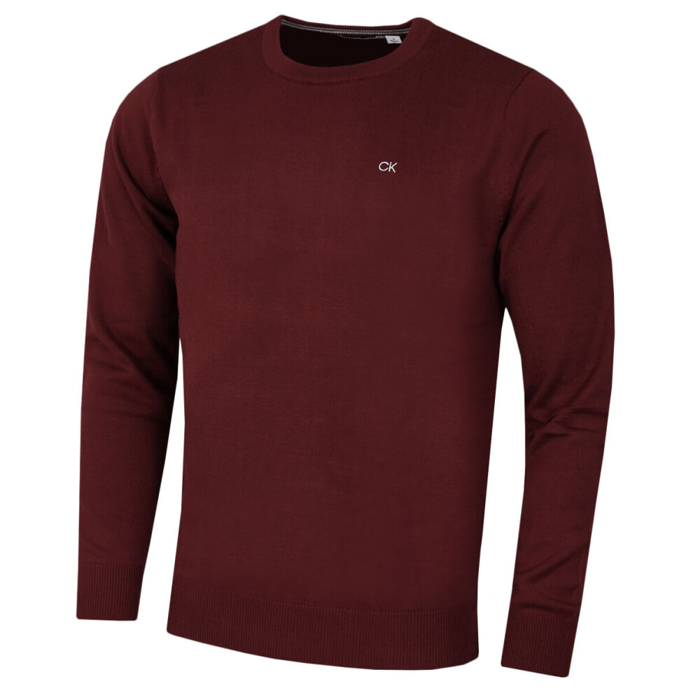 (3XL, Burgundy) Calvin Klein Mens 2022 Crew Neck Cotton Breathable Golf Sweater