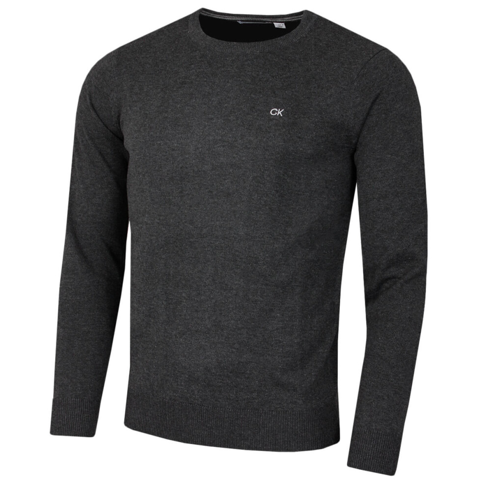 (L, Charcoal) Calvin Klein Mens 2022 Crew Neck Cotton Breathable Golf Sweater