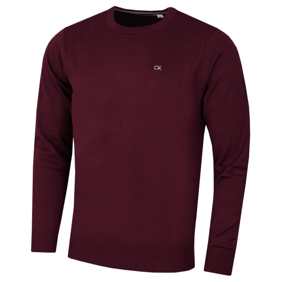 (2XL, French Burgundy) Calvin Klein Mens 2022 Crew Neck Cotton Breathable Golf Sweater