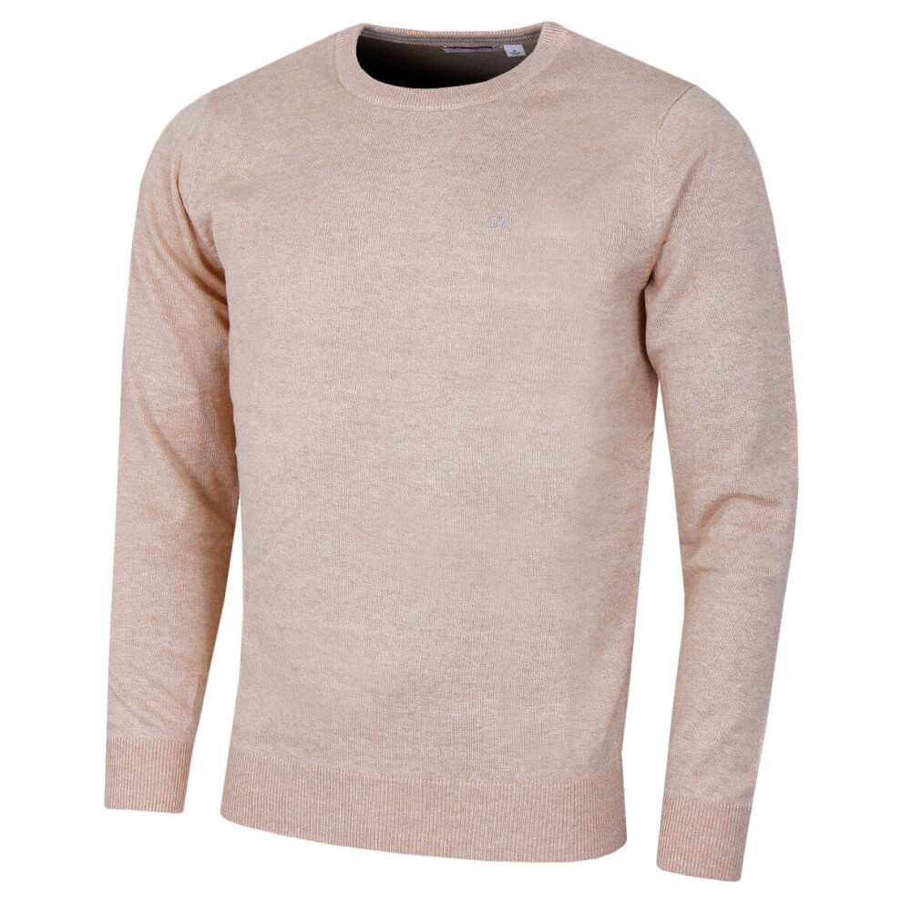 (L, Caramel Marl) Calvin Klein Mens 2022 Crew Neck Cotton Breathable Golf Sweater