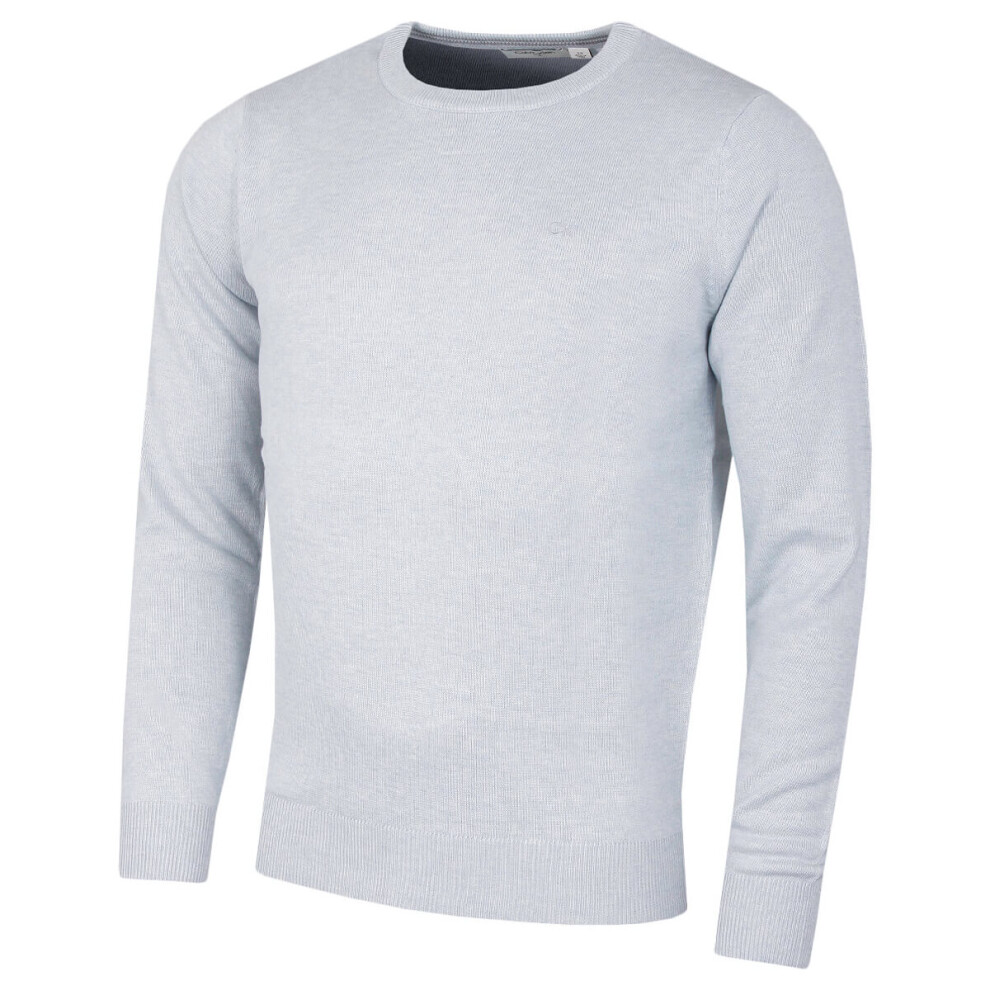 (3XL, Light Blue Marl) Calvin Klein Mens 2022 Crew Neck Cotton Breathable Golf Sweater