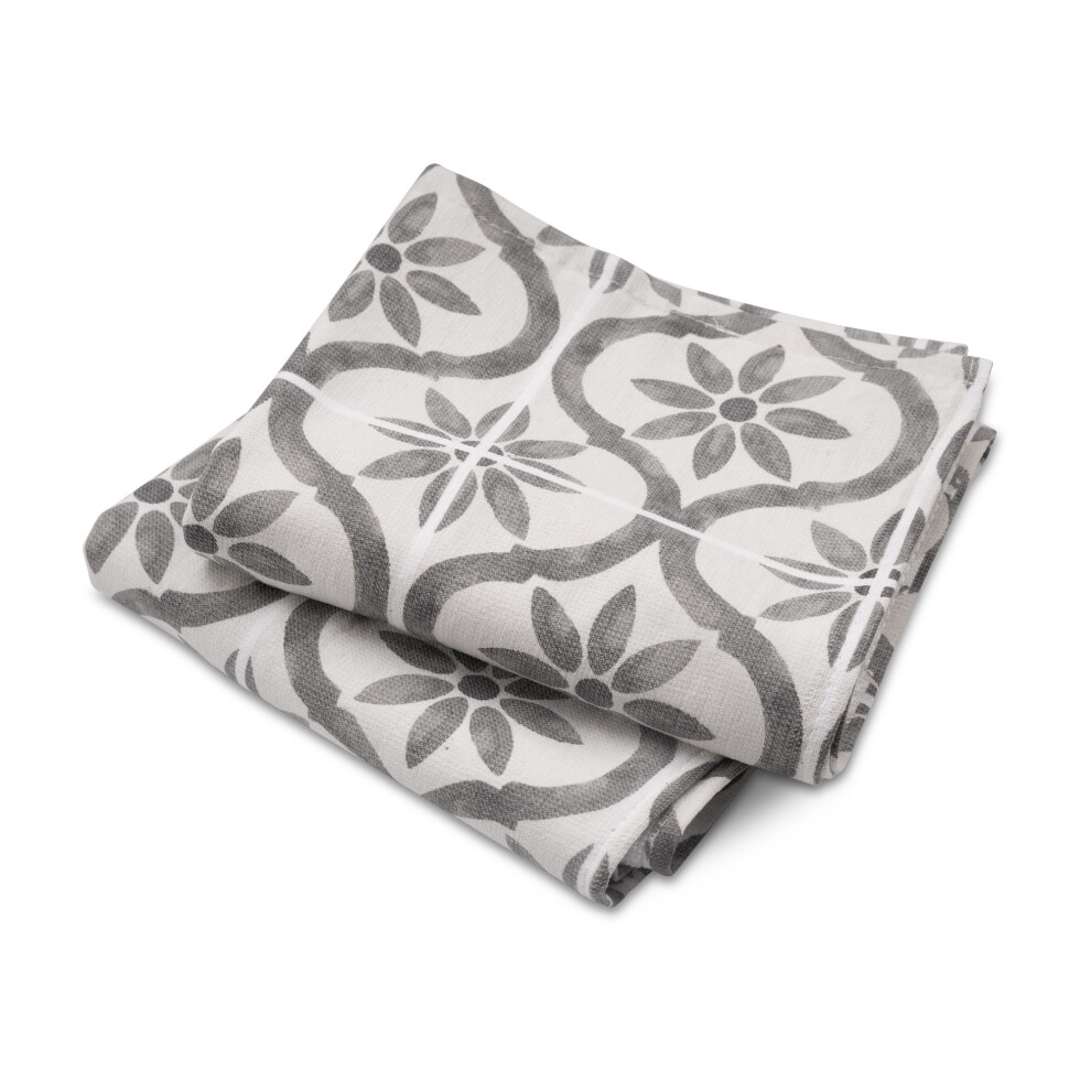 Cuisinart Fouta Professional Print Tea Towel in Grey Tile, 40 x 70cm - Pack of 2
