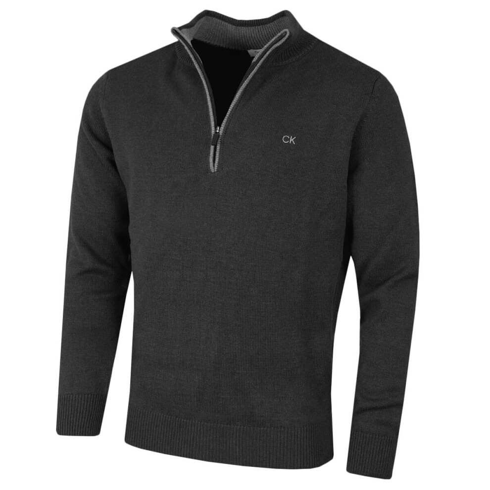 (L, Charcoal) Calvin Klein Mens 2021 Knit Cotton 1/2 Zip Golf CK Top Sweater