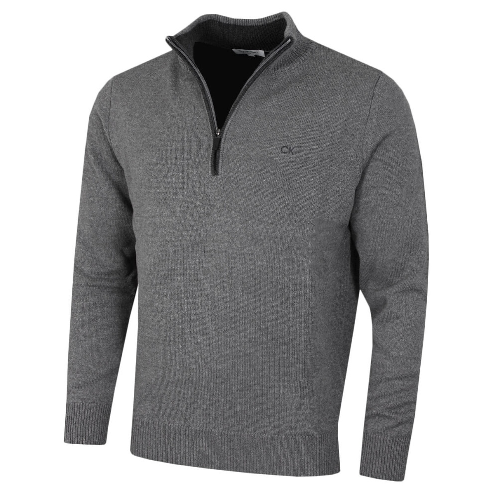 (L, Grey Marl) Calvin Klein Mens 2021 Knit Cotton 1/2 Zip Golf CK Top Sweater