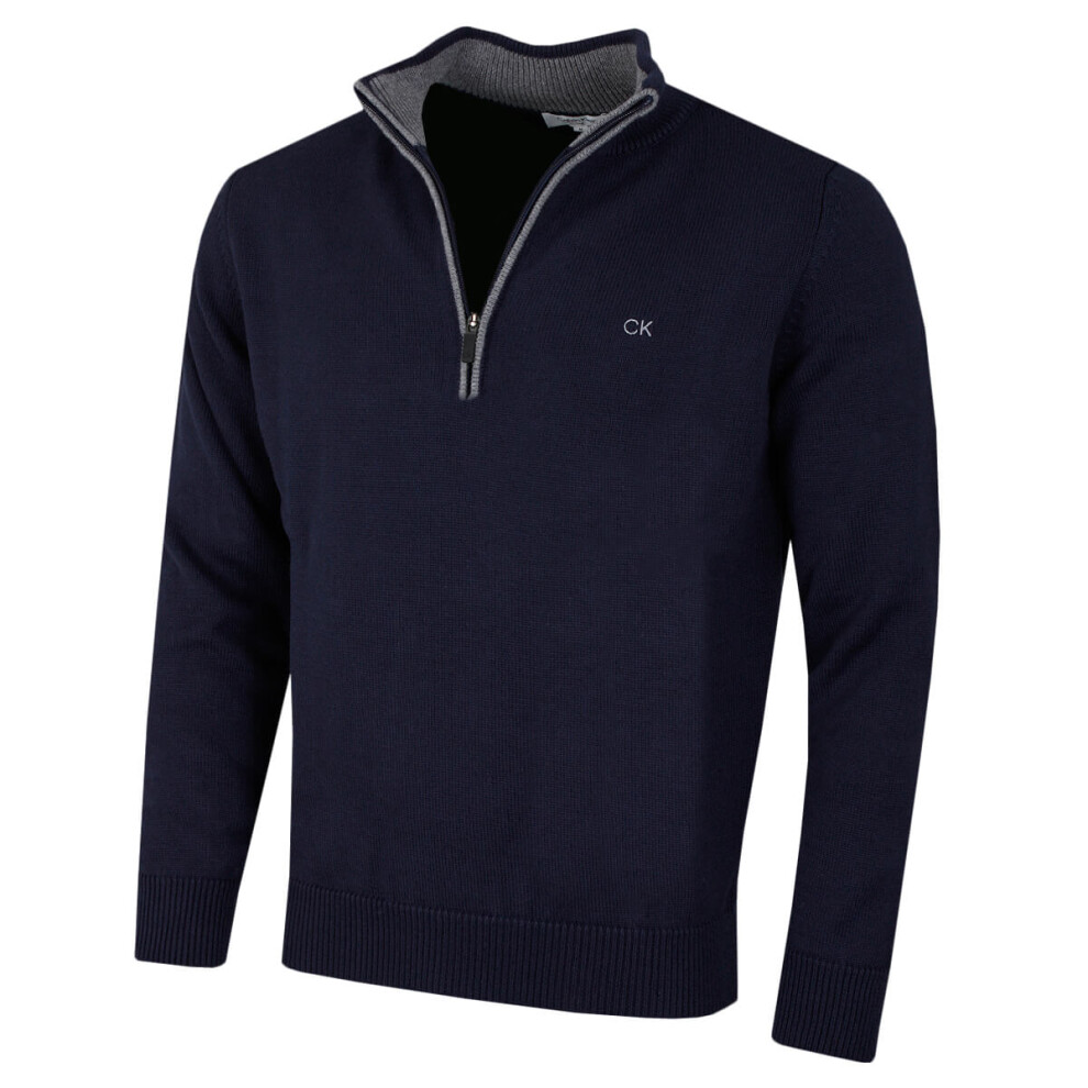 (S, Navy) Calvin Klein Mens 2021 Knit Cotton 1/2 Zip Golf CK Top Sweater