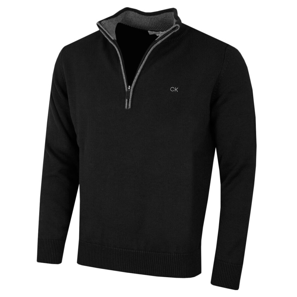 (S, Black) Calvin Klein Mens 2021 Knit Cotton 1/2 Zip Golf CK Top Sweater