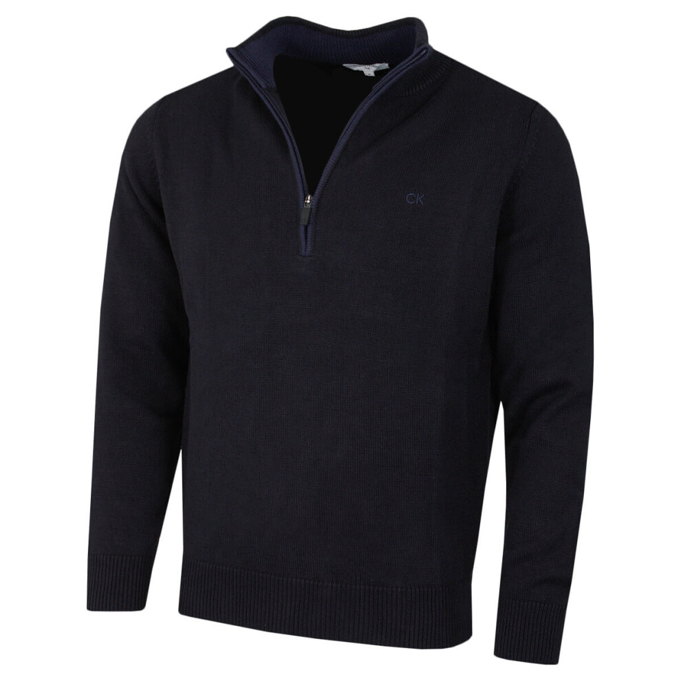 (S, Midnavy) Calvin Klein Mens 2021 Knit Cotton 1/2 Zip Golf CK Top Sweater