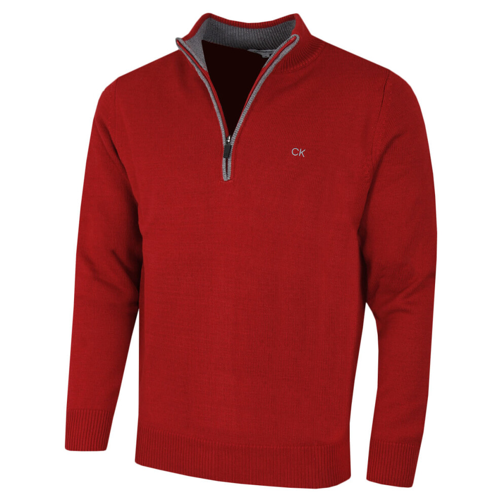 (3XL, Burgundy) Calvin Klein Mens 2021 Knit Cotton 1/2 Zip Golf CK Top Sweater-image-OPC-P87G7R6-NEW