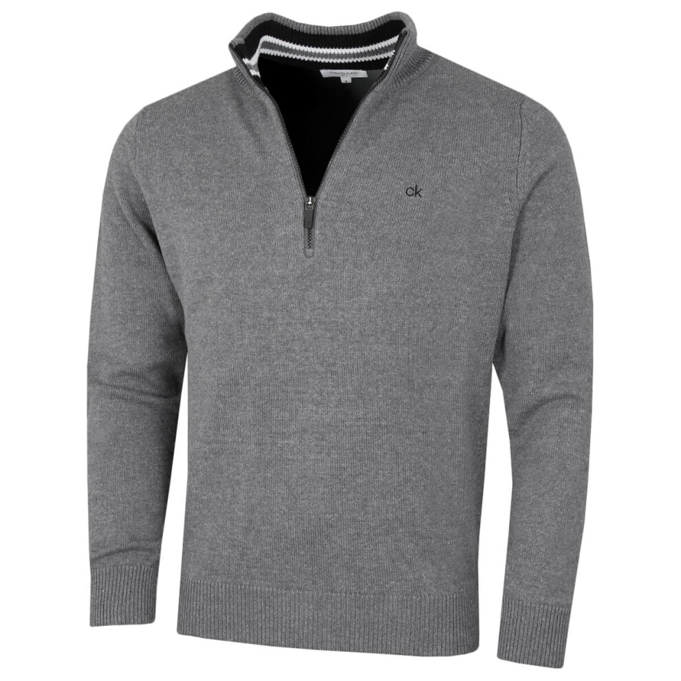 (S, Grey Marl Sport) Calvin Klein Mens 2021 Knit Cotton 1/2 Zip Golf CK Top Sweater