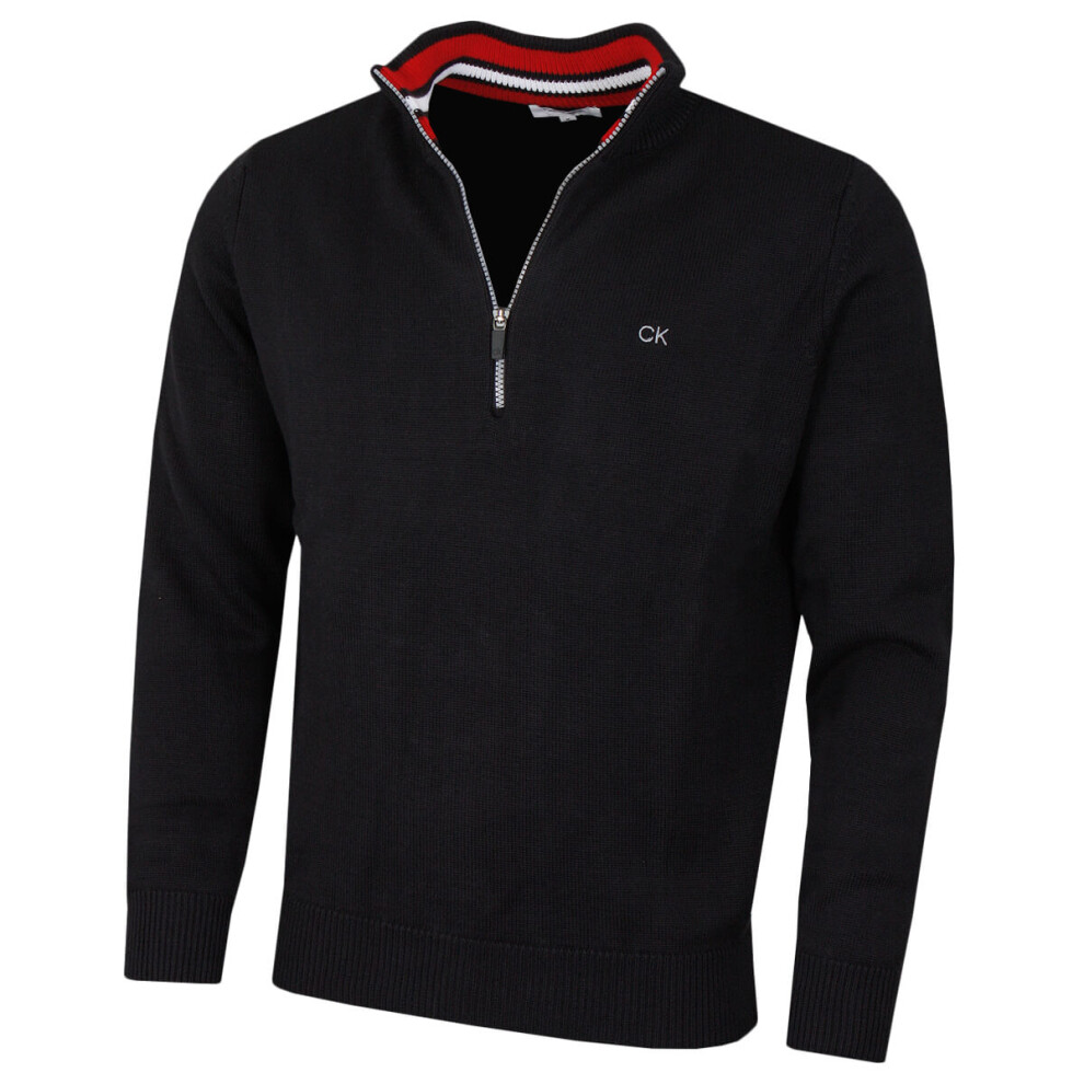 (XL, Black/Red) Calvin Klein Mens 2023 Knit Cotton 1/2 Zip Golf CK Top Sweater