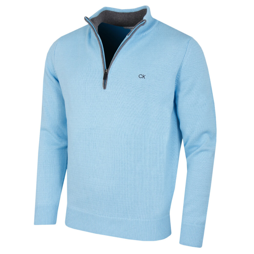 (L, Baby Blue) Calvin Klein Mens 2023 Knit Cotton 1/2 Zip Golf CK Top Sweater