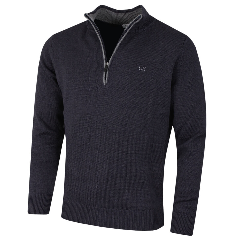 (XXL, Navy Marl) Calvin Klein Mens 2023 Knit Cotton 1/2 Zip Golf CK Top Sweater