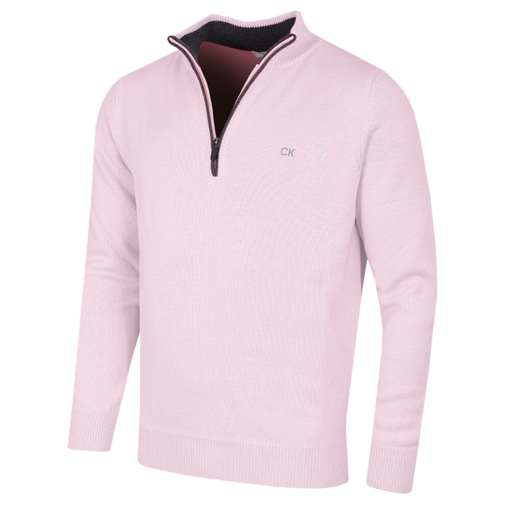 (XXL, Pink) Calvin Klein Mens 2023 Knit Cotton 1/2 Zip Golf CK Top Sweater