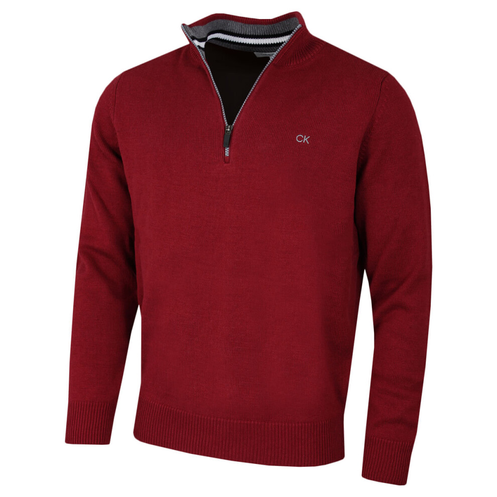 (L, Burgundy Sport) Calvin Klein Mens 2023 Knit Cotton 1/2 Zip Golf CK Top Sweater