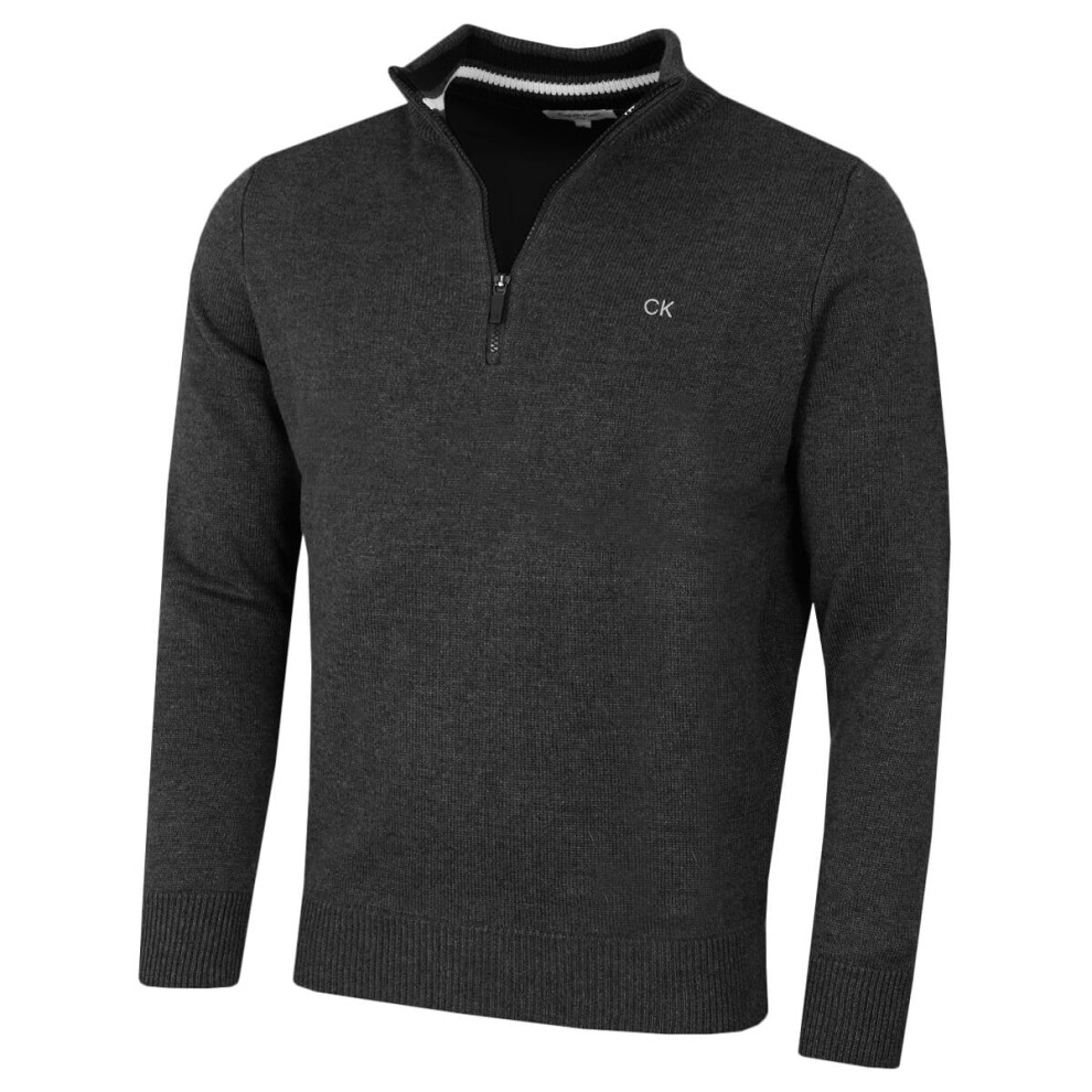 (L, Charcoal Sport) Calvin Klein Mens 2023 Knit Cotton 1/2 Zip Golf CK Top Sweater