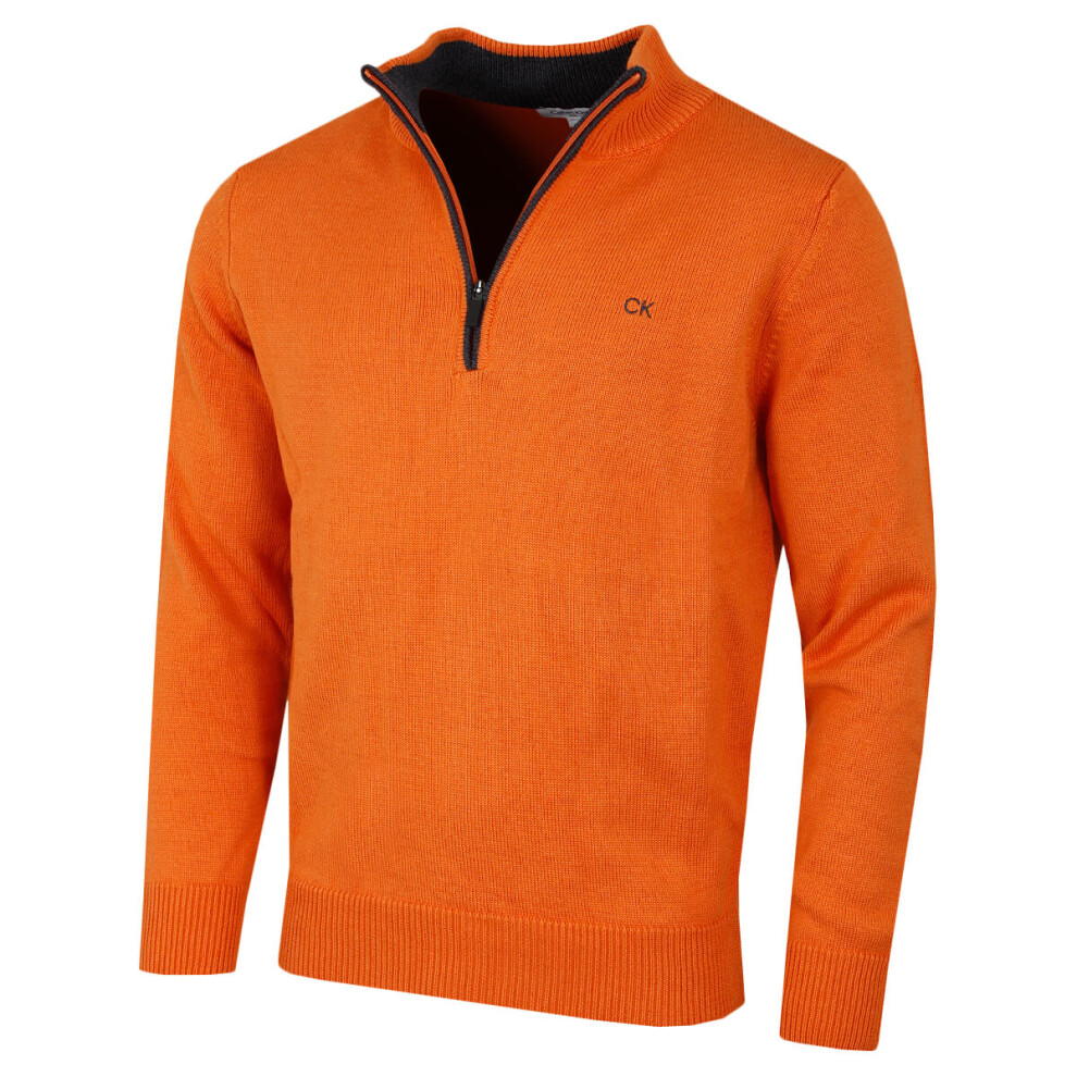 (XXXL, Orange) Calvin Klein Mens 2023 Knit Cotton 1/2 Zip Golf CK Top Sweater