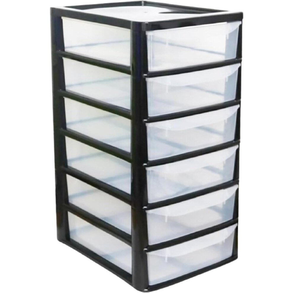 6 Tier Storage Unit A4 Small Black/Clear Plastic Drawer