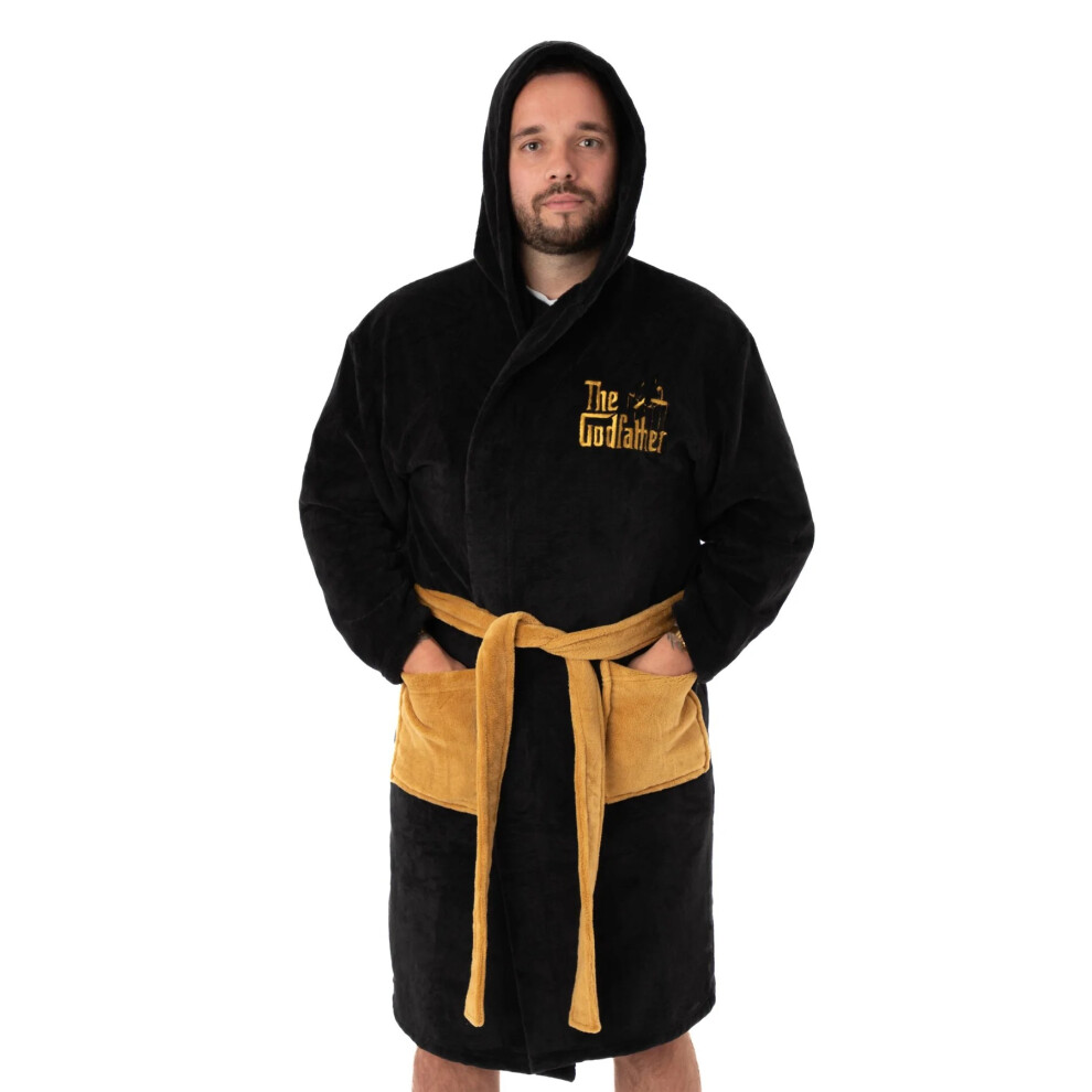 (M, Black/Gold) The Godfather Mens Hooded Robe