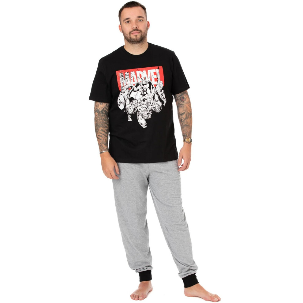(M, Black/Grey) Marvel Mens Superhero Pyjama Set
