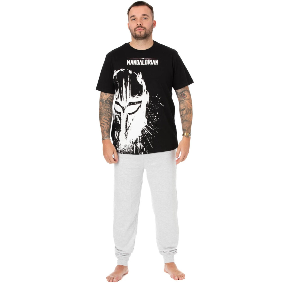 (S, Black/White/Grey) Star Wars: The Mandalorian Mens Splattered Pyjama Set