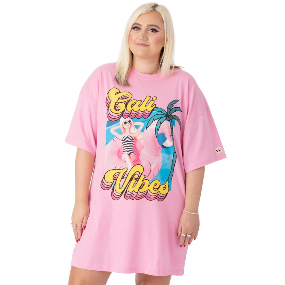 (XL, Pastel Pink) Barbie Womens/Ladies Cali Vibes Oversized T-Shirt Dress