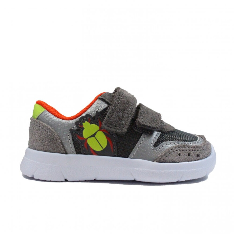 (4.5 (Children's)) Ath Glow Toddler Grey Combi Suede/Leather/Mesh Childrens Rip Tape Shoes