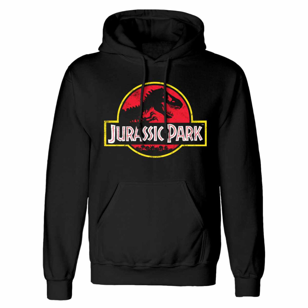 (S, Black/Red) Jurassic Park Unisex Adult Classic Logo Hoodie