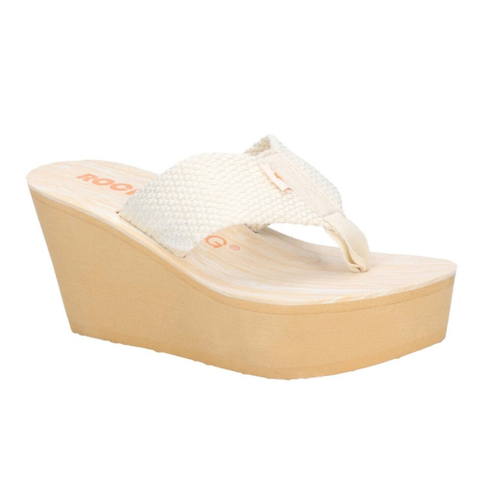 (4 UK, Cream) Rocket Dog Womens/Ladies Diver Webbing Slip On Wedge Sandals